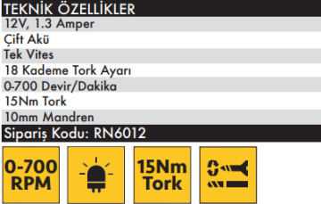 ROWN RN6012 12 Volt Akülü Matkap 1.3 Amper Çift Akülü