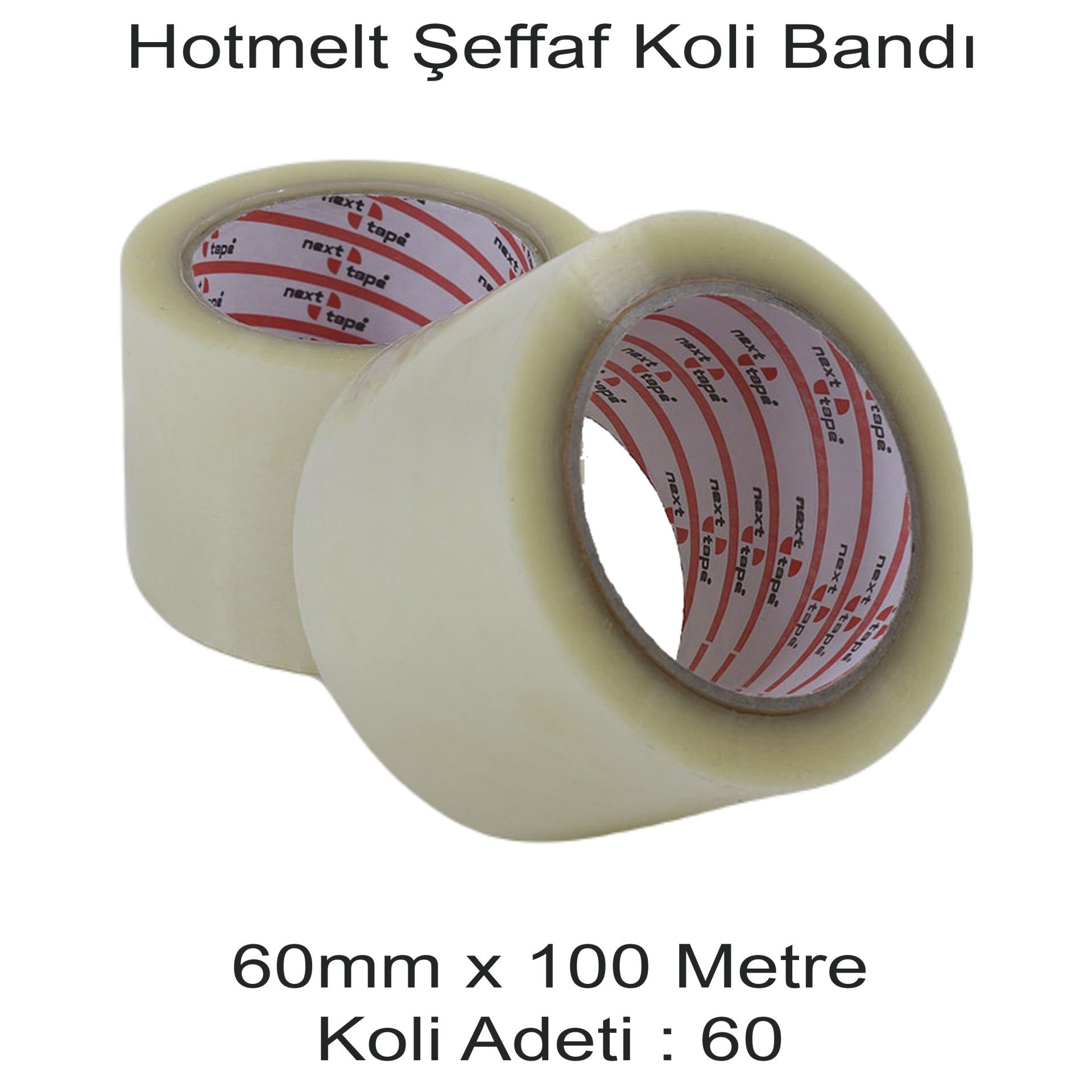 NEXT TAPE Hotmelt Şeffaf Koli Bandı 60mm x 100 Metre (60 ADET)
