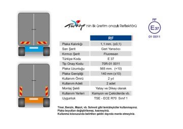 PAKKENS Kamyon Ara İşaret Reflektörü (İkili Takım)  56,5cmx13,2cm, Ece R70-RF