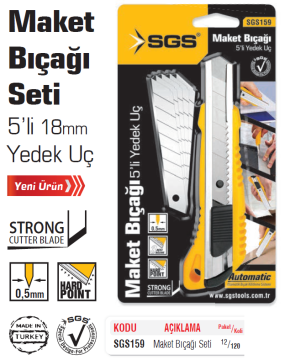 SGS 159 Maket Bıçağı Seti + 18mm Yedek Uç