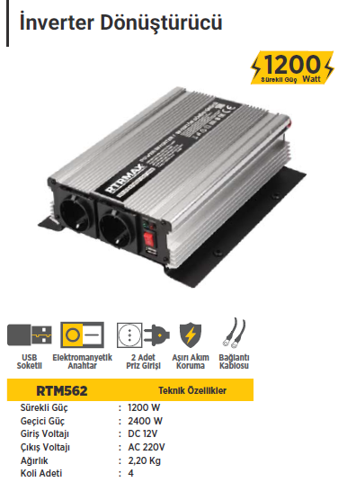 RTR Max İnverter Dönüştürücü (1200 Watt)