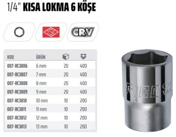 RİCO 1/4 Kısa Lokma Ucu 6 Köşe