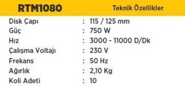 RTR MAX Avuç Taşlama Makinası 115 mm