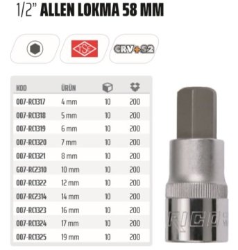 RİCO 1/2 Allen Lokma Ucu 58 mm