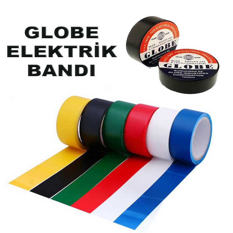 Globe İzole Bant - Renkli Elektrik Bandı Siyah - Kırmızı - Sarı - Mavi - Beyaz