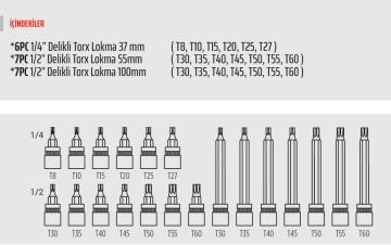 RiCO 1/2-1/4 Delikli Torx Lokma Seti Takımı 20 Parça (007-RC3029)