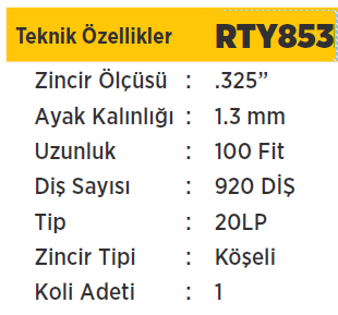 RTR MAX Profesyonel Rulo Zincir 325'' -1.3mm