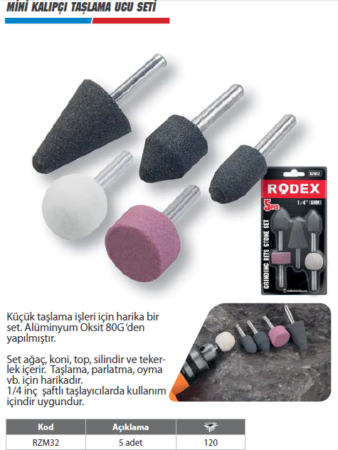 RODEX Mini Kalıpçı Taşlama Ucu Seti - 5 Adet