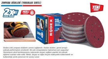RODEX Zımpara Diskleri (Yuvarlak Cırtlı 8 Delikli) 115 mm - 100 Adet