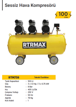 RTR Max Sessiz Hava Kompresörü (100 Litre)