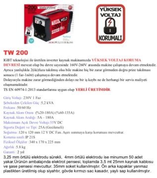 TÜRKWELD TW200 İnvertör Kaynak Makinası 200 Amper (3 Yıl Garanti)