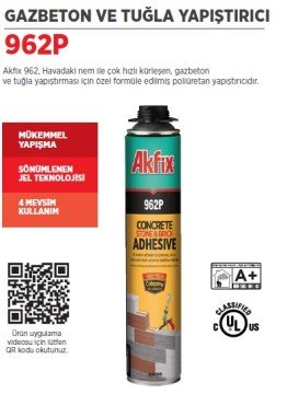 Akfix 962 Gazbeton ve Tuğla Yapıştırıcı 800 ml /  900 Gr (12 Adet)