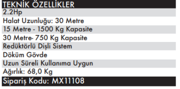 MAX EXTRA Elektrikli Vinç 750/1500 Kg 380V Şaryolu