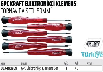 Rico Kraft Elektronikçi Klemens Tornavida Seti 6 Parça 50 mm