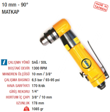 YAMA AT-4036 Havalı Matkap 10mm 90 Derece Sağ Sol