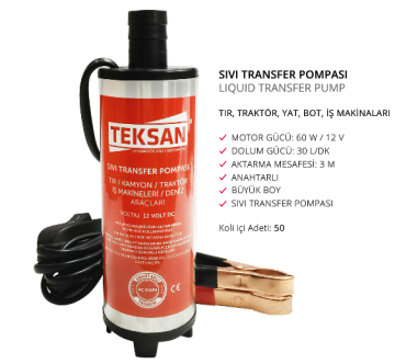 TEKSAN Büyük Boy Sıvı Mazot Transfer Pompası Anahtarlı 12 Volt