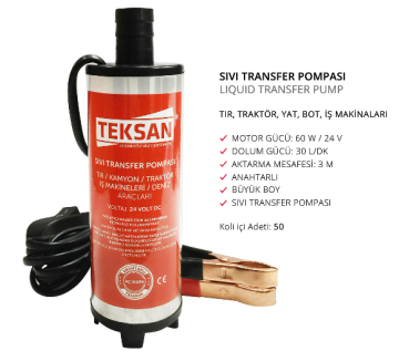 TEKSAN Büyük Boy Sıvı Mazot Transfer Pompası Anahtarlı 24 Volt