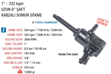 Yama AT-6085 Havalı 1'' Somun Sökme Sıkma Makinesi Tabancası 346 kgm