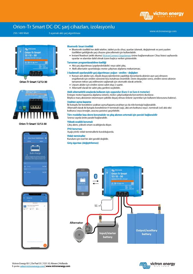 Victron Energy ORION-TR Smart 12/24-15A (360W) DC-DC Charger Şarj Cihazı, Galvanik İzolasyonlu, İzoleli