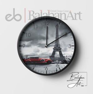 France Paris Red Car Eiffel El Yapımı Büyük Boy Duvar Saati