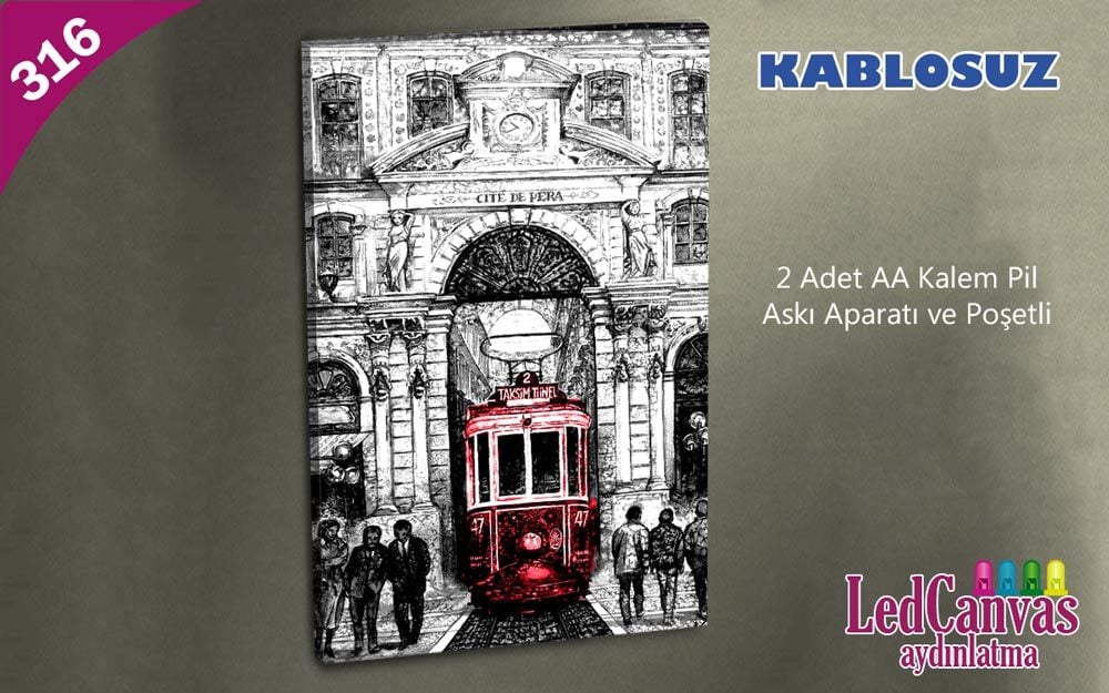 İstanbul Taksim Tranvay Pera Led Işıklı Kanvas Tablo