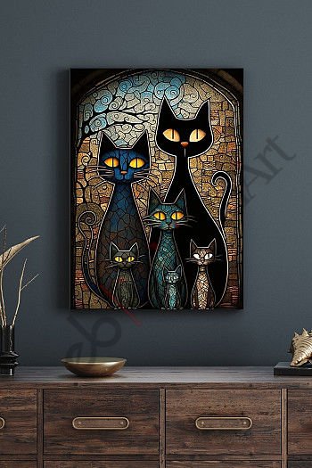Kedi Ailesi Canvas Tablo