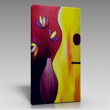 Vazodaki Çiçekler ve Gitar Çizim Tablo