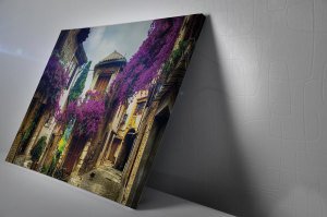 Çiçekli Evler Işıklı Canvas Led Art