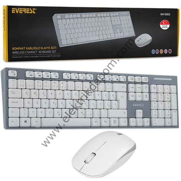 EVEREST KM-6063 BEYAZ/GRİ KABLOSUZ Q MULTIMEDYA KLAVYE+MOUSE SET