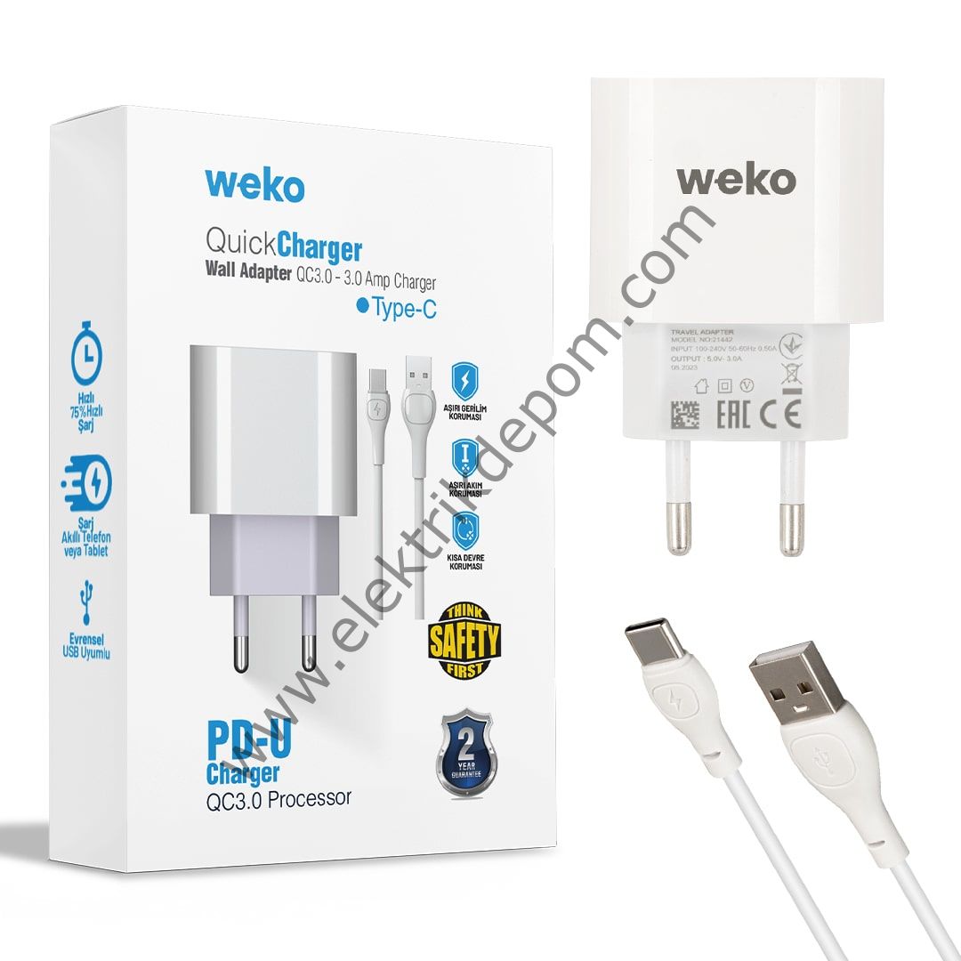 WEKO WK-21442 PDU QC 3.0 AMPER ŞARJ BAŞLIK ADAPTÖRÜ + TYPE-C KABLO (NO:1)