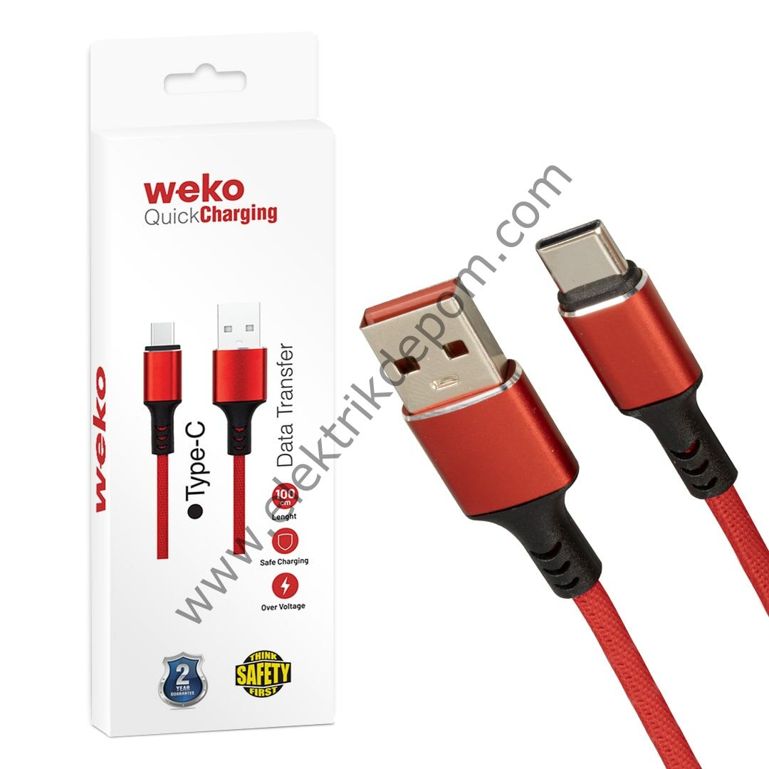WEKO WK-22024 USB TO TYPE-C ÖRGÜLÜ KIRMIZI ŞARJ KABLOSU (NO:14)