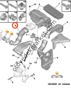 Peugeot Partner (2009-2012) 1.6 Hdi  Hava Filtresinden Turboya Giden Hortum (Orijinal)