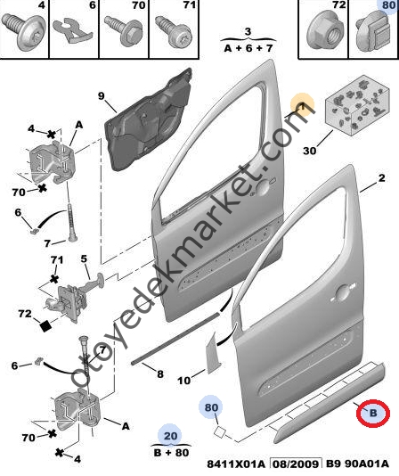 PEUGEOT PARTNER TEPEE (2009-2018) SAĞ ÖN KAPI ÇITASI (ORJİNAL)