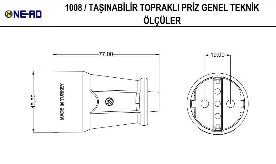 Ne-Ad Seyyar Topraklı Dişi Fiş 1008