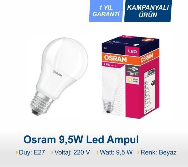 Osram 8.5 Watt Led Ampul 2700K Sarı E27