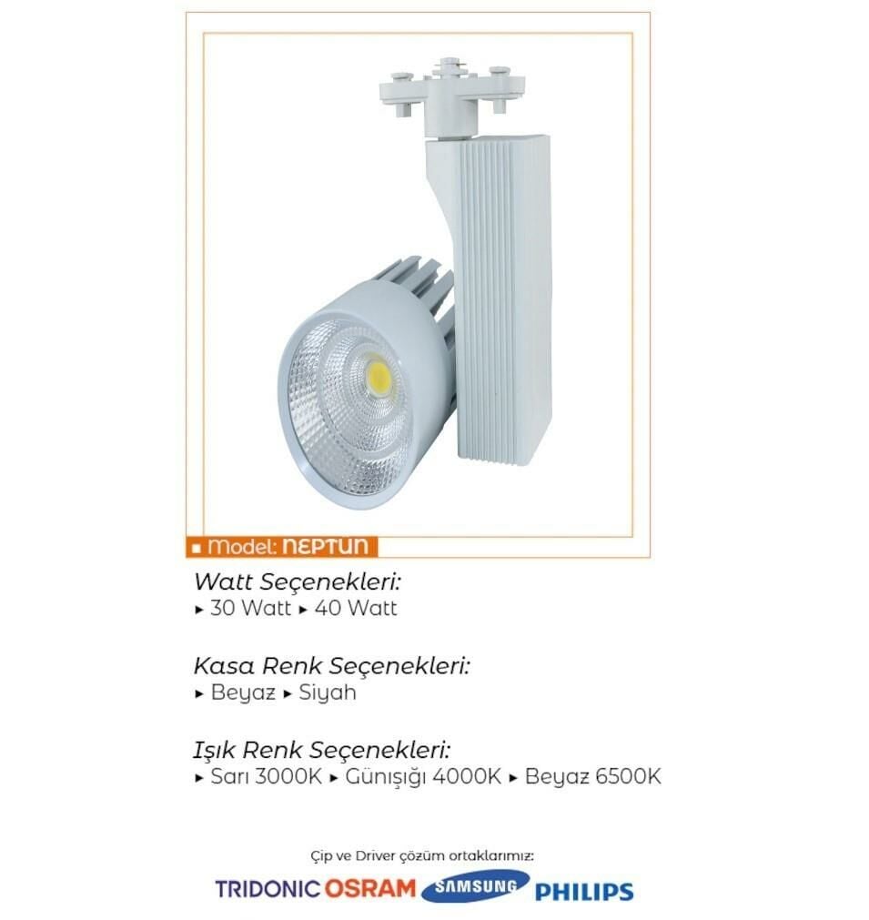 Ledli Ray Spot Beyaz Kasa 40 Watt Günışığı 3000 K