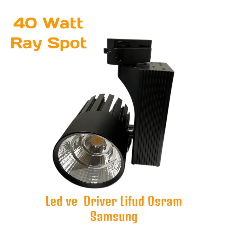 40 Watt Ledli Ray Spot Siyah Kasa Sıcak Beyaz 4000K