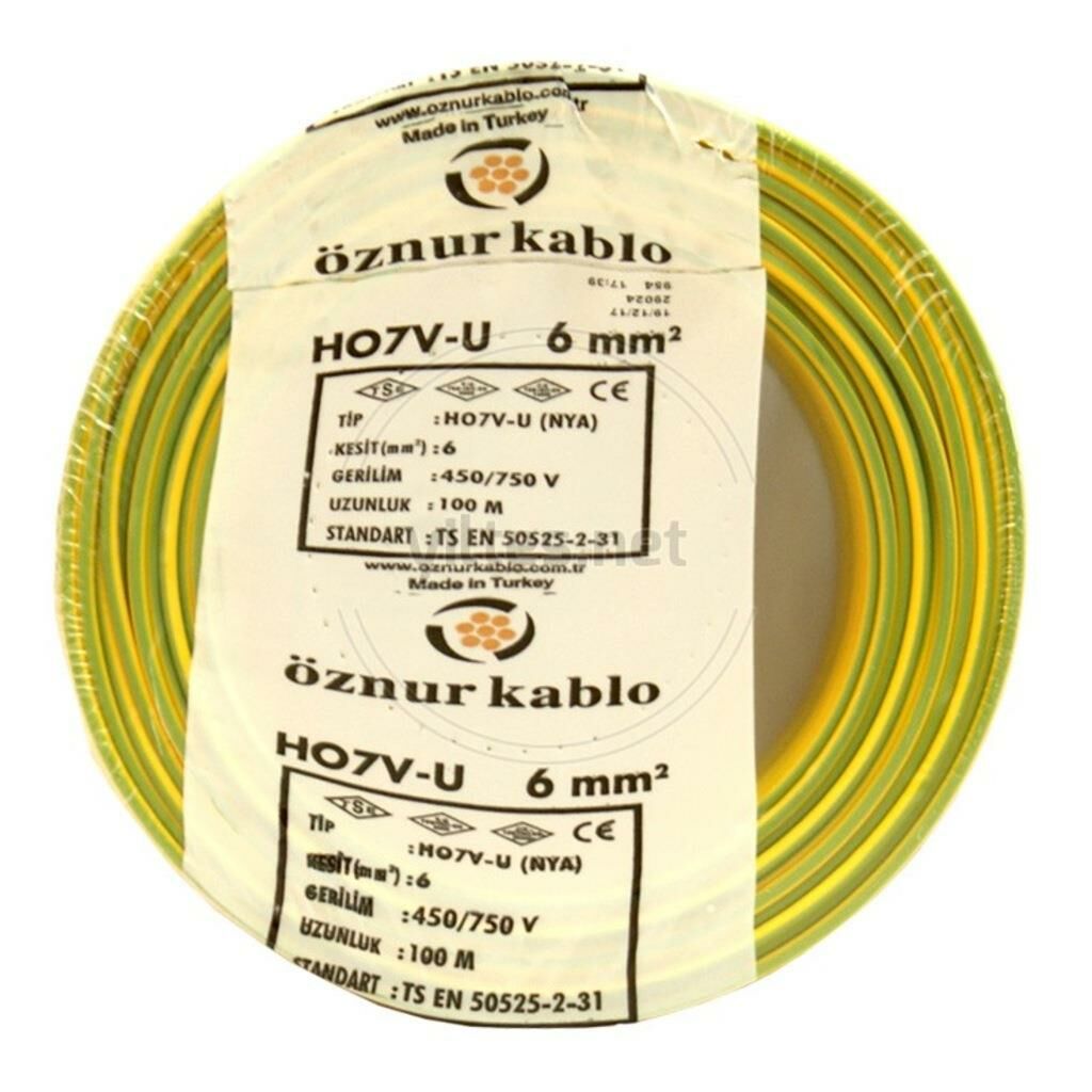 Öznur 6 mm NYA Kablo Sarı/yeşil-100 Metre