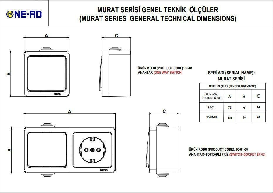 Ne-Ad Sıvaüstü Zil Buton Anahtarı 95-12