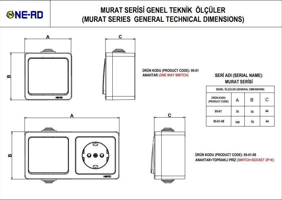 Ne-Ad Sıvaüstü Telefon Prizi Numeris Tekli 95-11-1