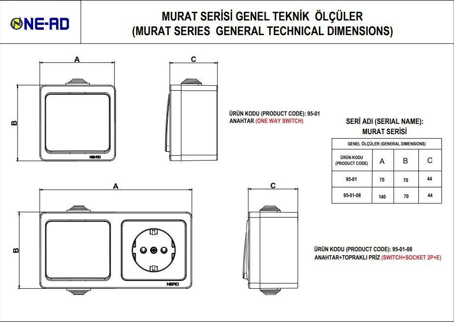 Ne-Ad Sıvaüstü Ups Priz 95-15