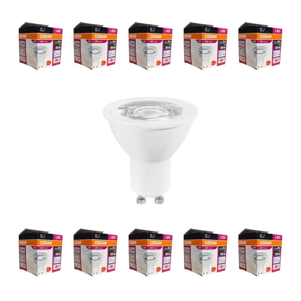Osram GU10 4,5W LED Ampul 6500K Beyaz Işık – 10’lu Ekonomik Paket, 350 Lümen, 36° Açı, 15.000 Saat Ömür, Enerji Sınıfı F