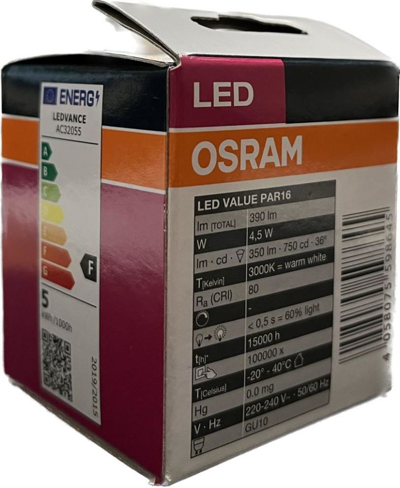 Osram Led Value 4.5W Sarı Işık Gu10 Duy 350 lm 10 lu Paket