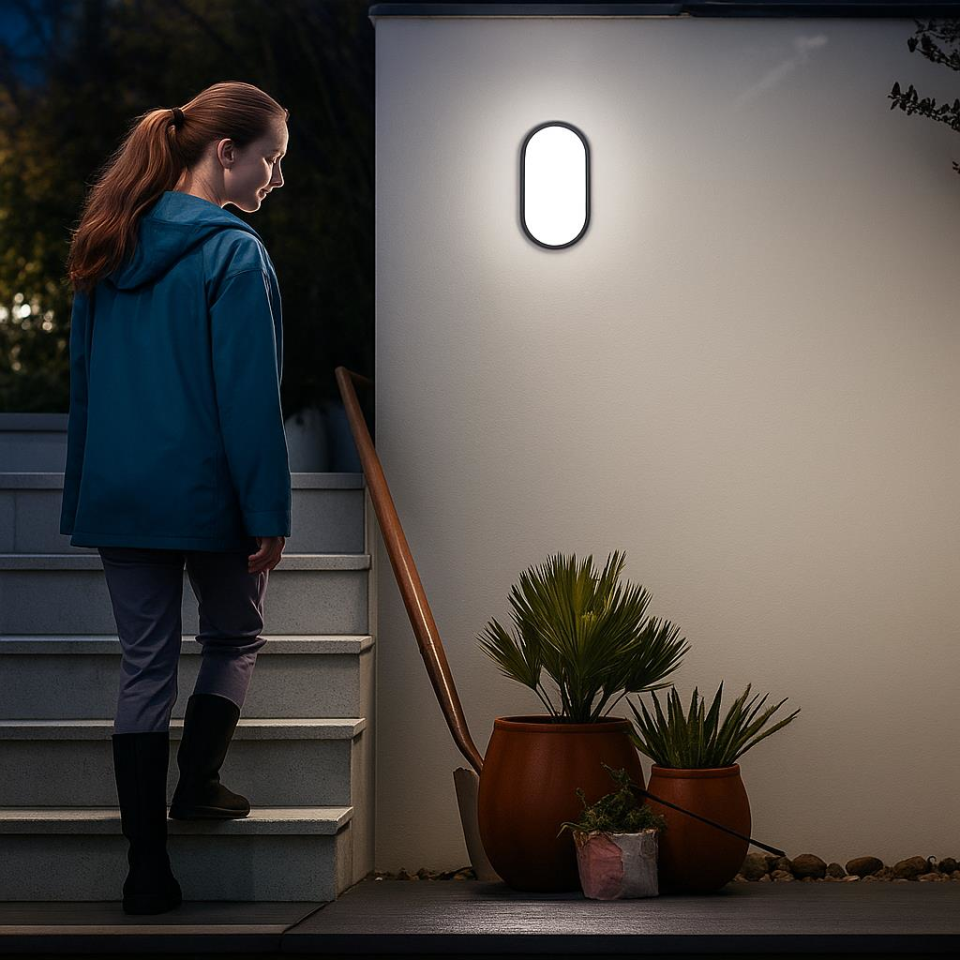 Horoz Aydos 15W IP65 Siyah Oval LED Tavan ve Duvar Lambası | 1500 Lümen Beyaz Işık | Su ve Toz Geçirmez Banyo, Bahçe, Balkon Aydınlatma Armatürü | 220V