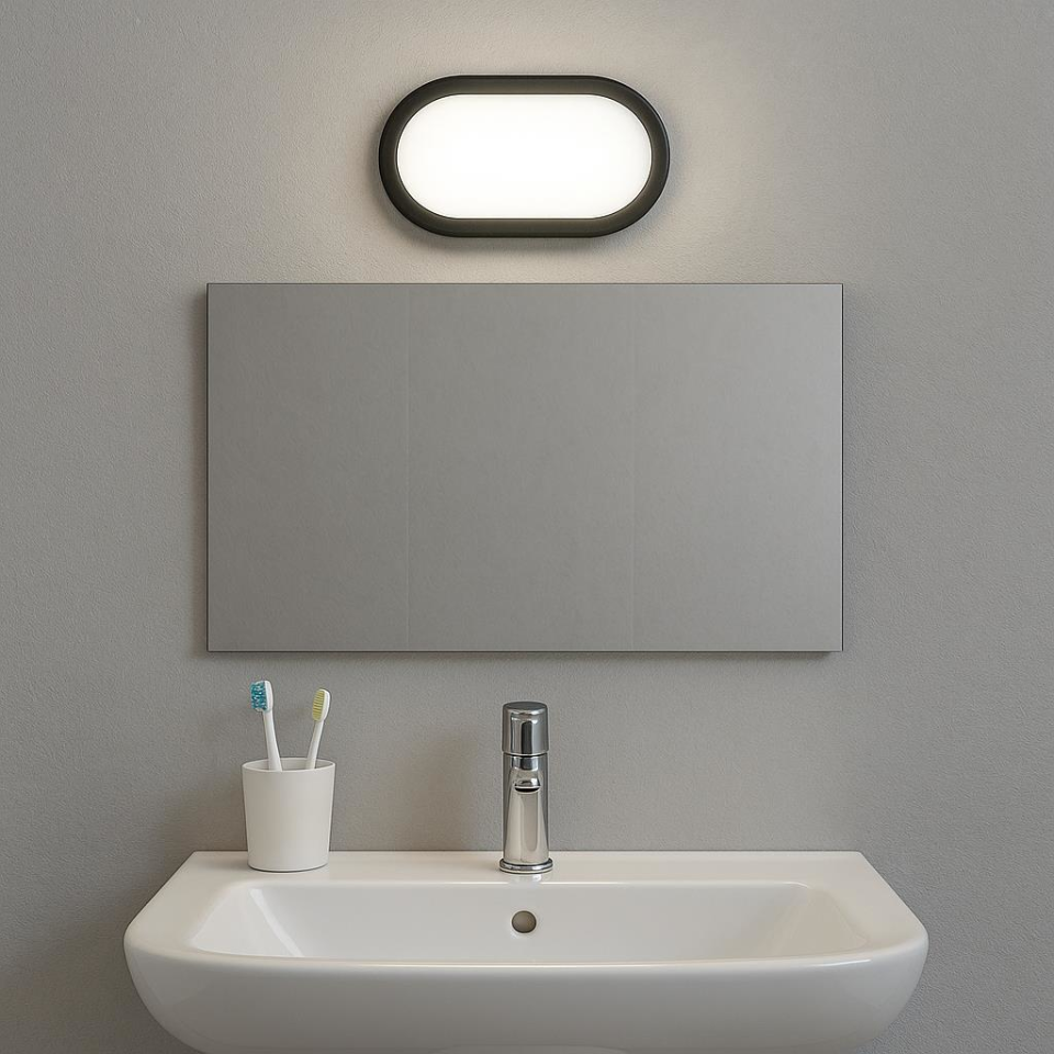 Horoz Aydos 15W IP65 Siyah Oval LED Tavan ve Duvar Lambası | 1500 Lümen Beyaz Işık | Su ve Toz Geçirmez Banyo, Bahçe, Balkon Aydınlatma Armatürü | 220V