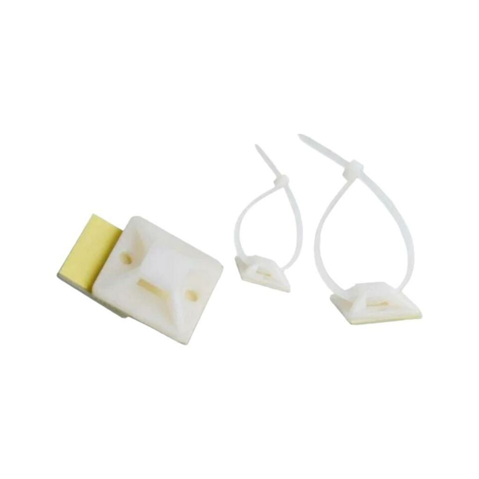 Çetsan Yapışkanlı Kroşe 19x19 mm-100 Adet Kablo Bağı Kroşesi Yapışkanlı