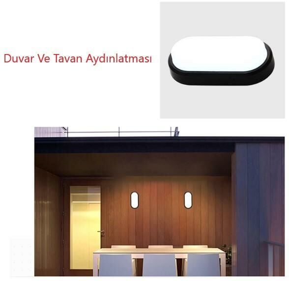 Horoz Aydos 20W Oval Siyah Led Nem Su Geçirmez Banyo Bahçe Modern Tavan Lambası Beyaz Işık