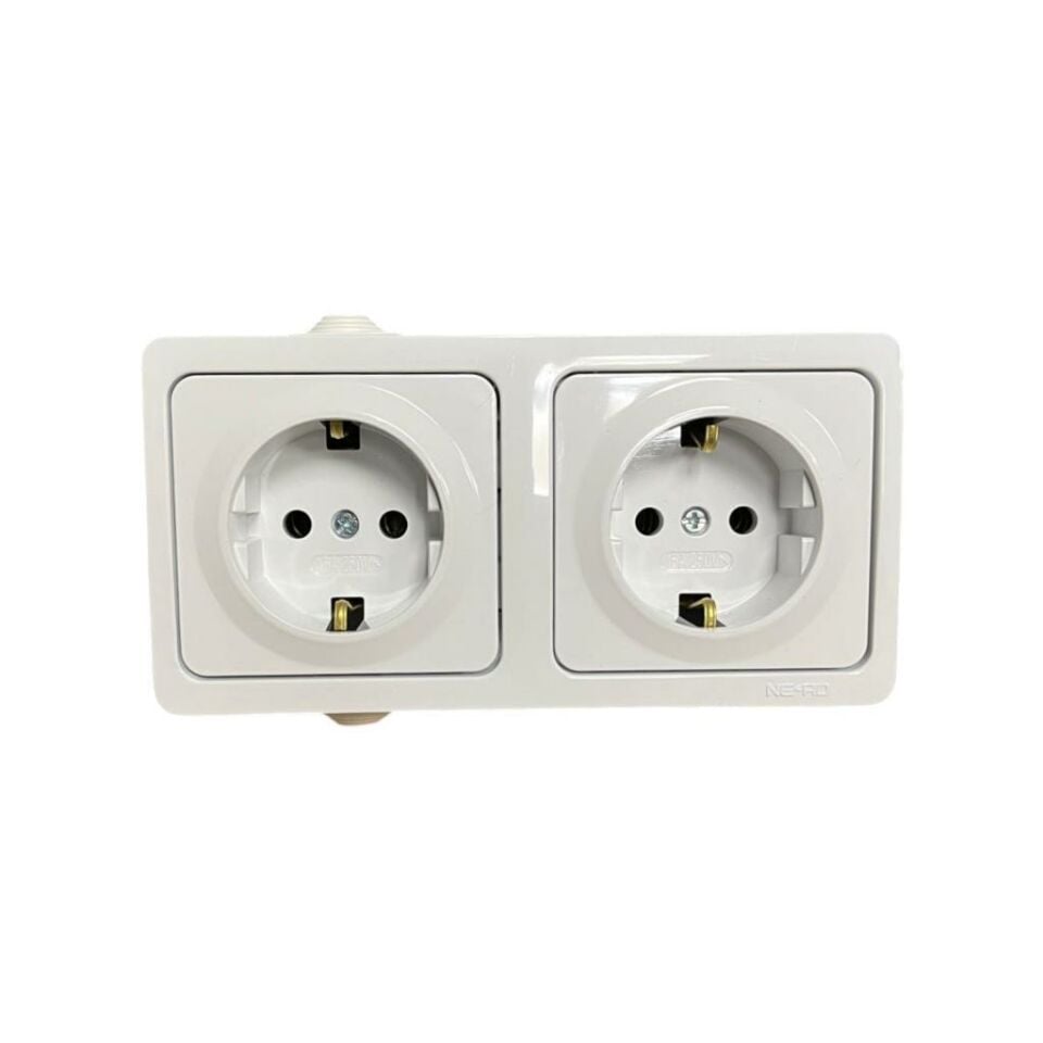 Ne-Ad Sıvaüstü Topraklı Priz+Topraklı Priz Kombine İkili Priz 95-08-08