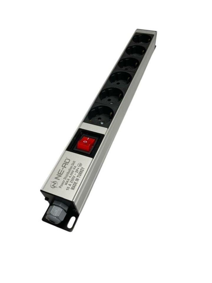 NE-AD 7031 6’lı Alüminyum Gövdeli Grup Priz | Tek Anahtarlı – Kablo Dahil Değil | 4000W 16A – Ofis, Ev, Şantiye Uyumlu