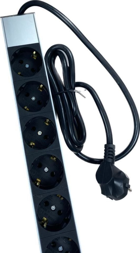 NE-AD 7040 12’li Alüminyum Gövdeli Grup Priz – 1,5 Metre Kablo, 16A 250V 4000W, Gümüş/Siyah, Dayanıklı ve Şık Tasarım